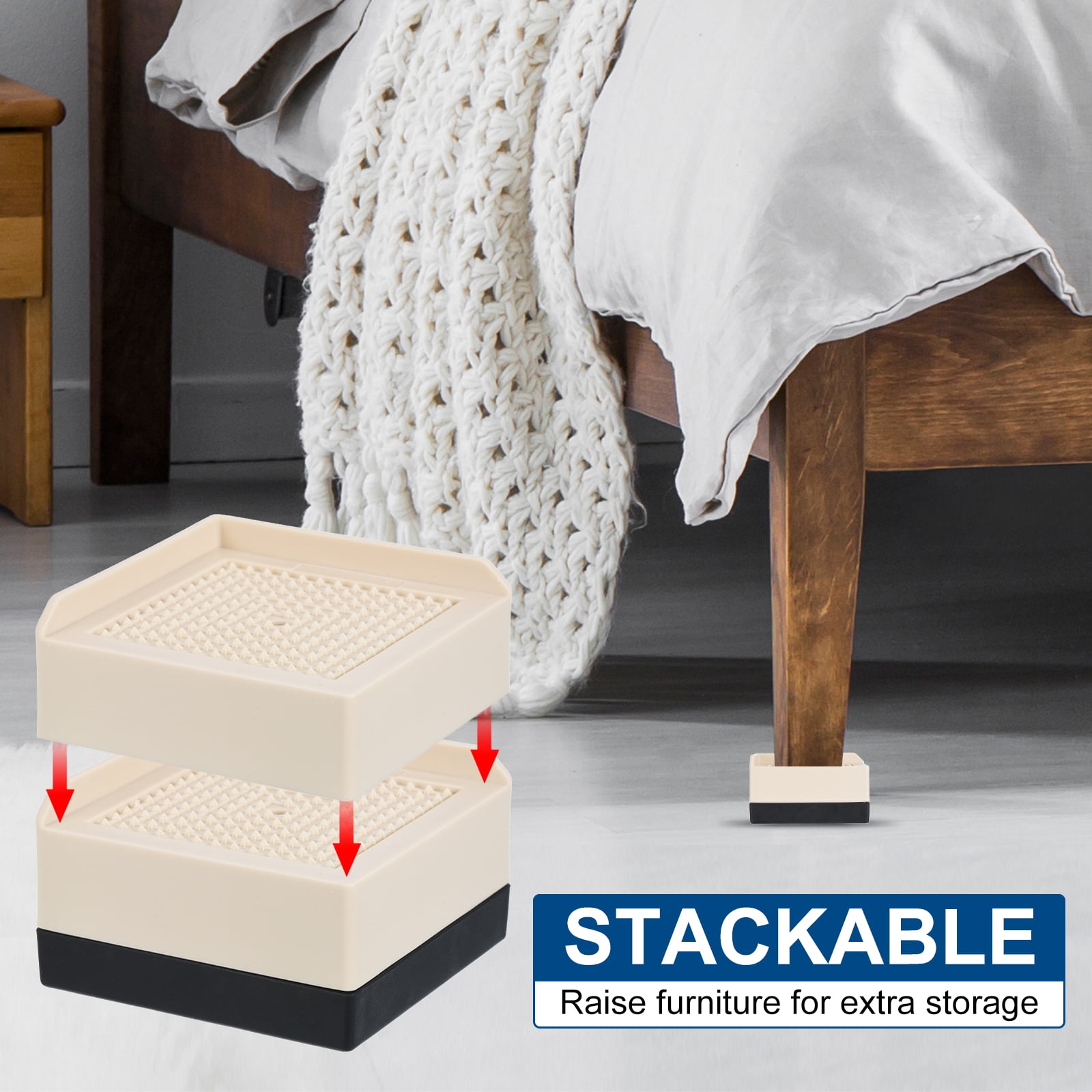 Unique Bargains Furniture Risers Bed Square Bed Risers Adjustable Couch Lifter Block Beige 3" x 3" x 1.5"