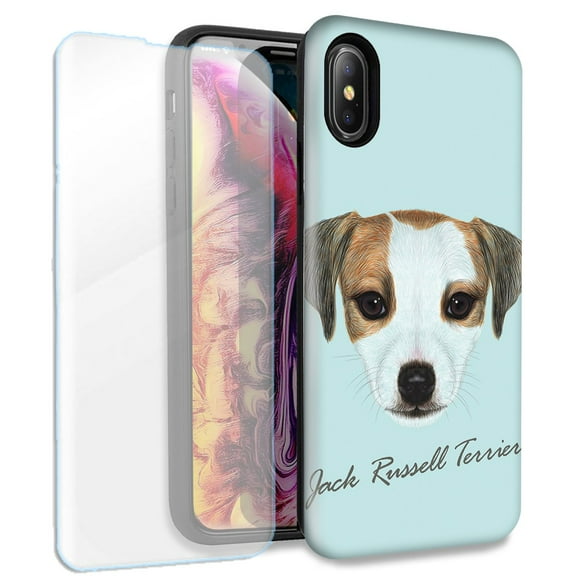 Mundaze Jack Russell Terrier Dog Double Layer Case w/Glass Screen Protector For Apple iPhone XR