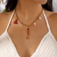thumbnail image 4 of PISONIC Women Gold-Tone Link Chain Choker Necklace, Boho Summer Statement Necklace, Red Enamel Fish Pendant with Red Tassel, Imitation Pearl & Clear Beads, Beach Vacation Casual Jewelry, 4 of 6
