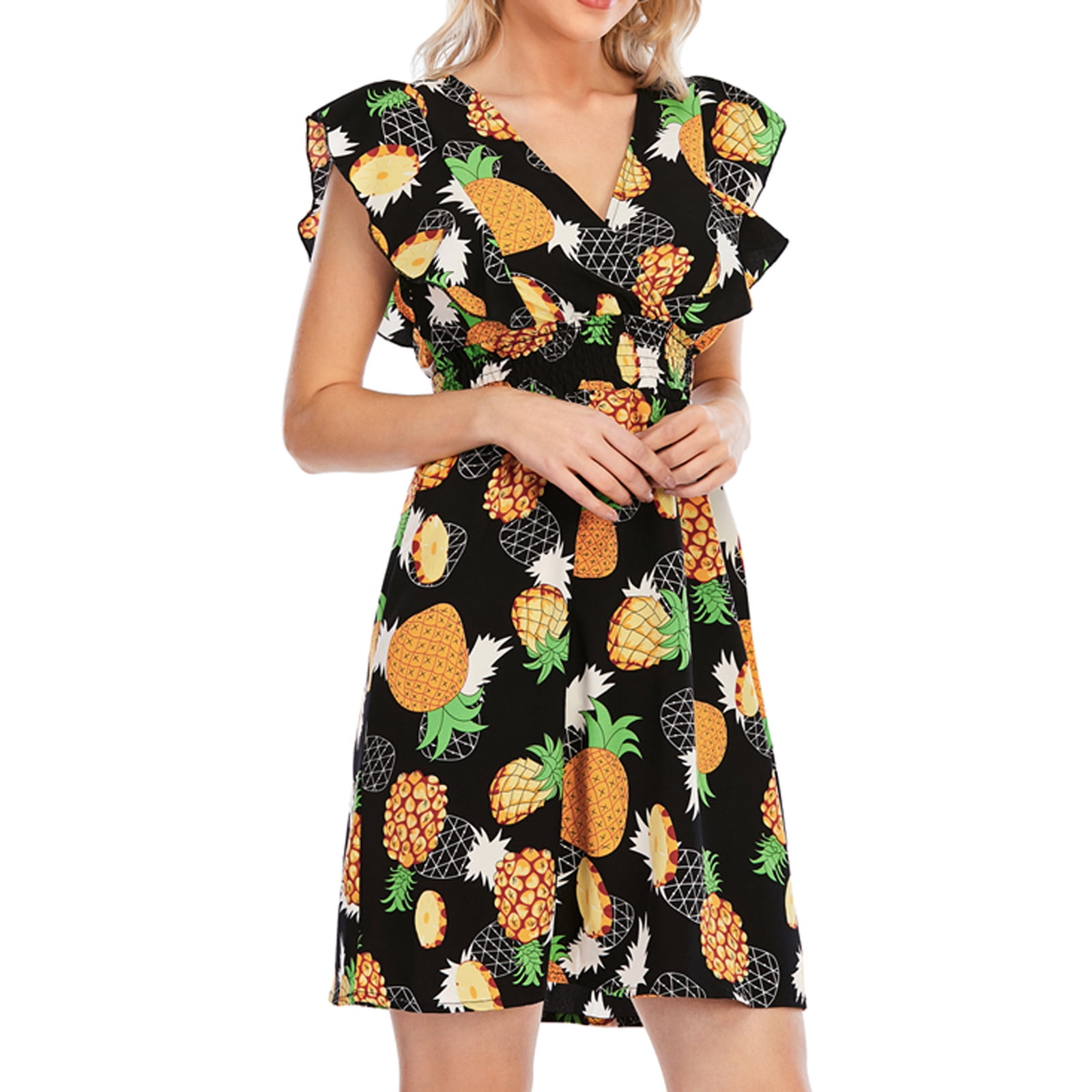 SO-buts Women Maternity Summer Off Shoulder Pineapple Print Casual Pregnancy Dress Bodycon Cocktail Dresses