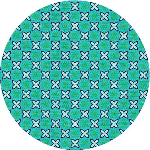 Ahgly Company Machine Washable Indoor Round Transitional Bright Cyan Blue Area Rugs, 6' Round