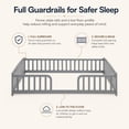 thumbnail image 6 of Miniyam Full Size Floor Bed with Guardrails, Low Profile Wooden Kids Bed Frame with Rounded Entrance, Gray, 6 of 9