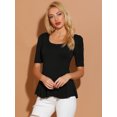 thumbnail image 2 of Allegra K Top de manga corta para mujer con cuello redondo y peplum informal Negro XS, 2 of 6