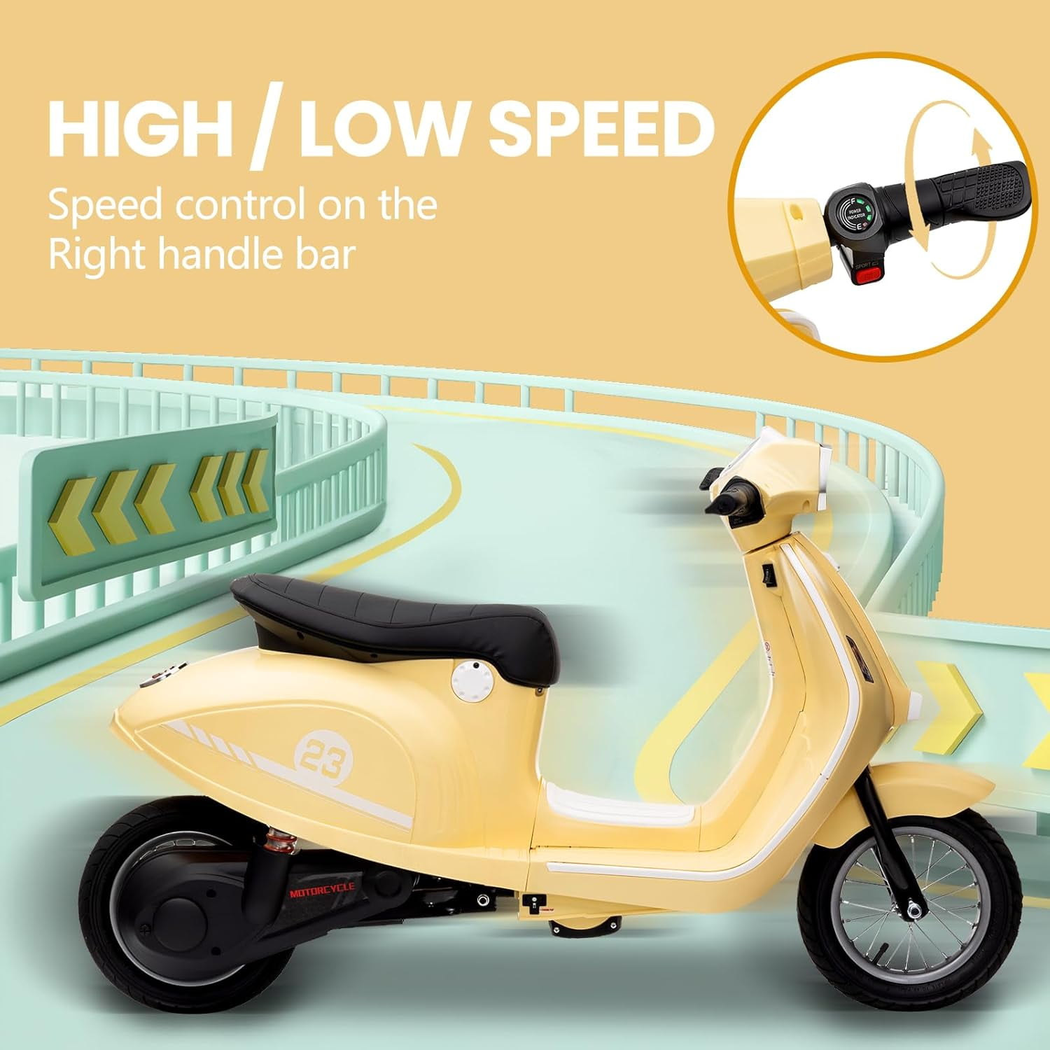 Roromall Kids Electric Moped Scooter, 24V 350W Ride on Motorcycle, Max Up to 14MPH, with Rear Brake, Twist Grip Throttle & LED Light, for Kids/Teens 8-12