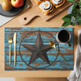 thumbnail image 2 of Texas Star Brown Placemats Set of 4, Vintage Farm Barn Blue Wooden Texture Placemats for Dining Table, Place Mats for Kitchen Tabletop, Waterproof Wipeable Dining Table Mats Set, 2 of 9