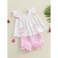 thumbnail image 3 of Baby Girl Summer Clothes Stripe Print Flying Sleeve Tank Tops Ruffled Shorts Outfit, 3 of 8