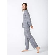 Pyjama Femme 100% Coton Flanelle Tissé Pyjamas à Carreaux Manches Longues Vêtements de Nuit Loungewear S ~ XL
