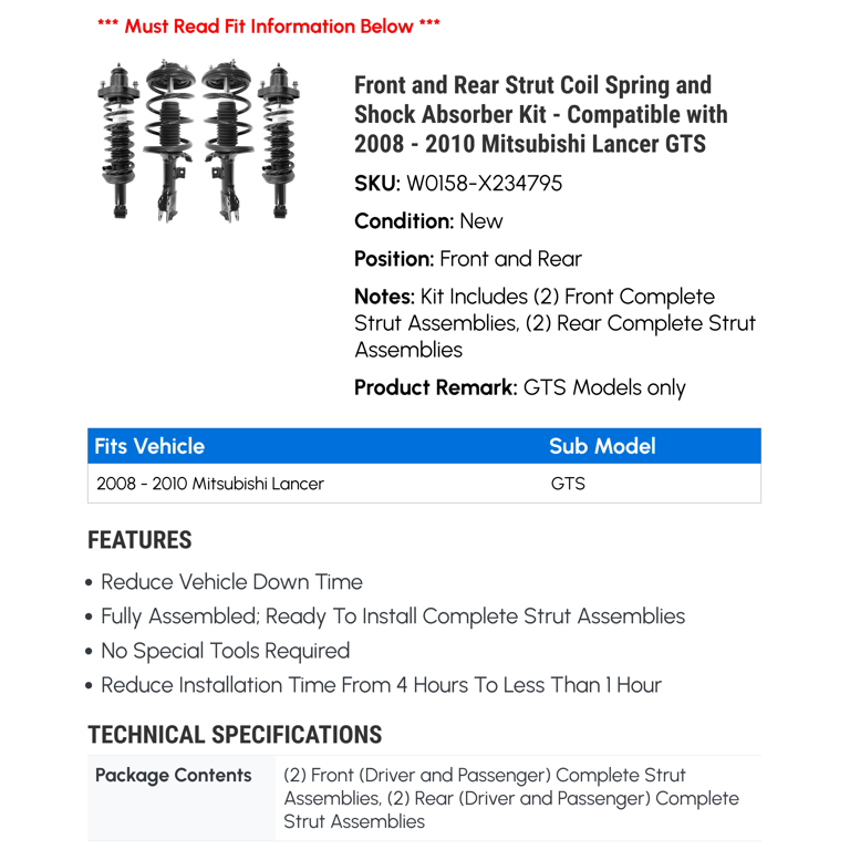 Front-Rear Quick Complete Strut For 2008-2010 Mitsubishi