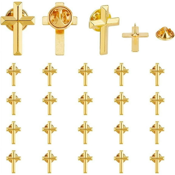 24Pcs Golden Cross Lapel Pins Alloy Cross Brooches Metal Badge for Funeral Church Pray Public Event Lapel Pin Bulk for Backpack Clothes 2.5x1.6cm DIY