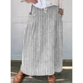 thumbnail image 2 of sicmoss Women's Gray Vertical Striped High Waist Maxi Skirt Cotton Long with Pockets, 2 of 7