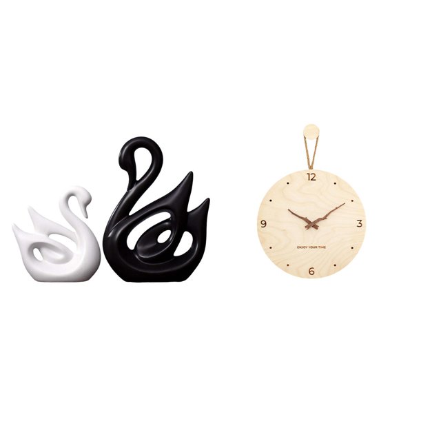 Figuras de pareja de cisnes de , escultura y reloj de pared de madera, adorno decorativo nórdico moderno minimalista para oficina, hogar y do