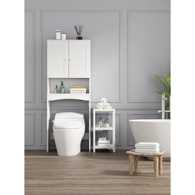 SESSLIFE Bathroom Storage Toilet Space Saver with Shelves and Doors, Modern  Over The Toilet Space Saver Organization Wood Storage Cabinet for Home,  Bathroom, White 