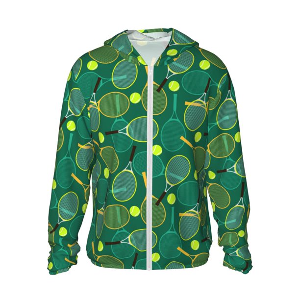 Fotbe Tennis Rackets and Balls Chaqueta con Protección Solar UPF 50+ para Hombre y Mujer, Camisa con Capucha y Bolsillos-XX-Large