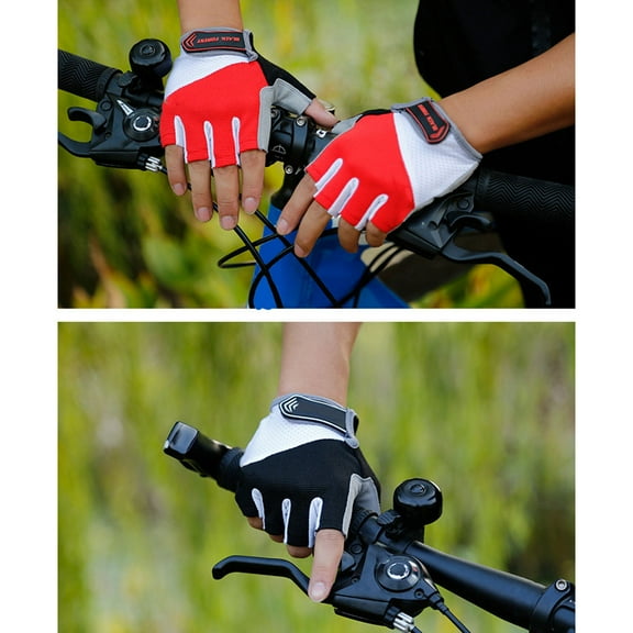 OFFIGAM Unisex Breathable Half Finger Gloves for Cycling Use Made of Leather and Fabric Red