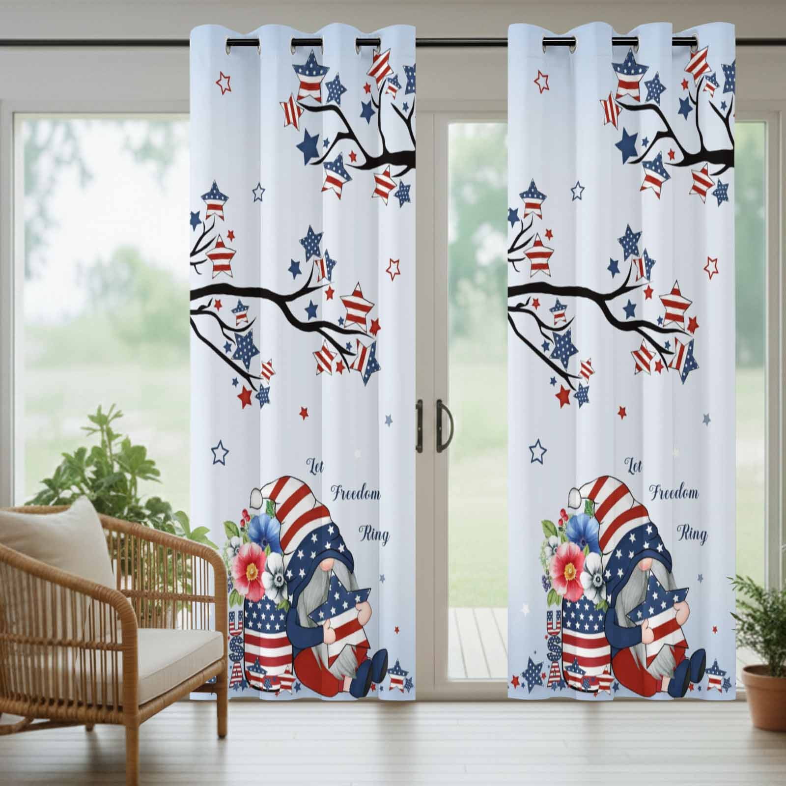 Independence Day Outdoor Curtains for Patio, Patriots Dwarfs US Flag Star Poppy Sunshade Privacy Drapes Grommet Waterproof Outside Curtains for Porch/Cabana/Balcony 54"x 108", 1 Panel