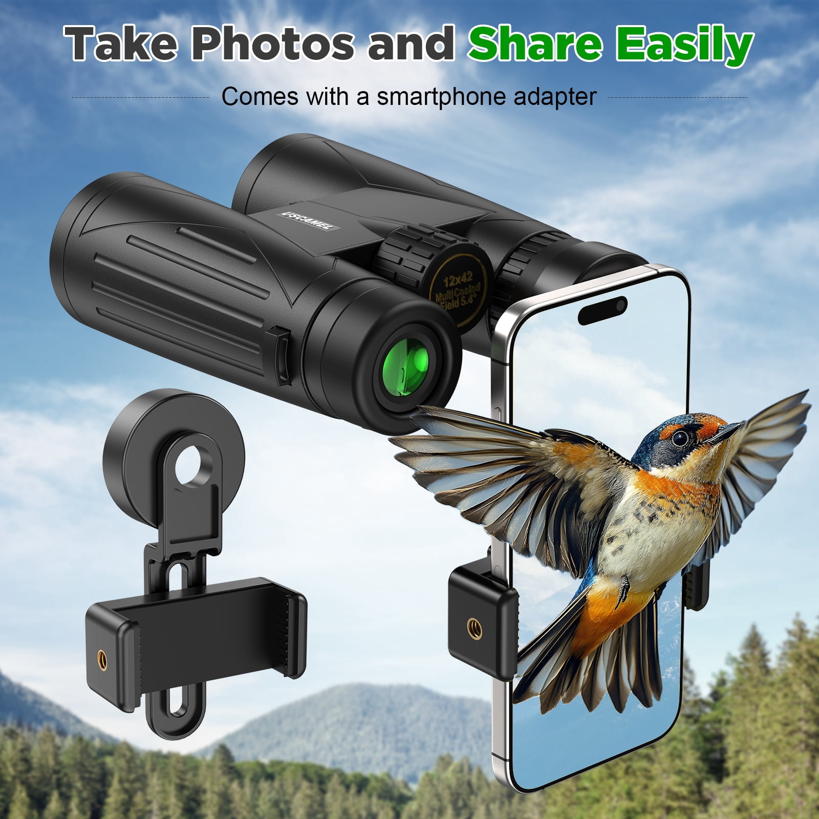 USCAMEL 12x42 Binoculars for Adults, HD FMC BAK4 Binoculars Waterproof Binoculars Low Light Vision for Hunting Bird Watching Travel Outdoor Sports Concerts