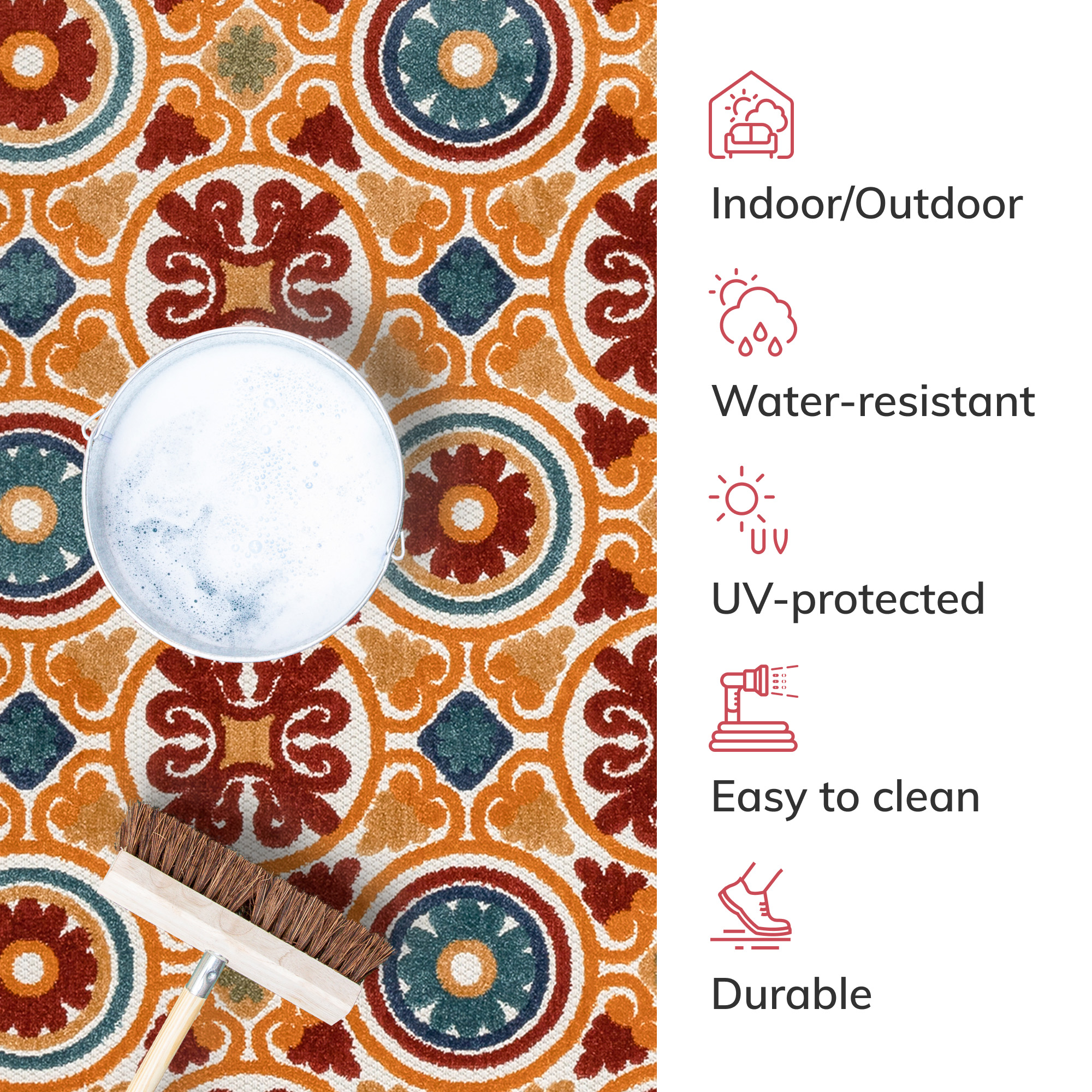 Well Woven Dorado Audun Modern Geometric Red Indoor/ Outdoor High-Low Pile 2'7" x 9'10" Runner Rug
