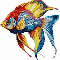Colorful Angel Fish DIY 11CT Stamped Cross Stitch Kits for Beginners Easy Needlepoint Embroidery Counted Cross Stitch Art Craft for Wall Decoration 14x14inch(1)