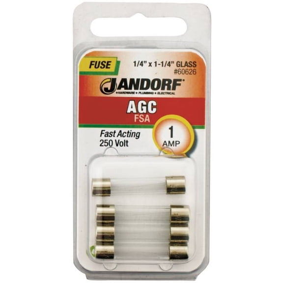 Jandorf 60626 AGC Fast Acting Glass Tube Fuse, 1 Amp, 1/4" x 1/4"