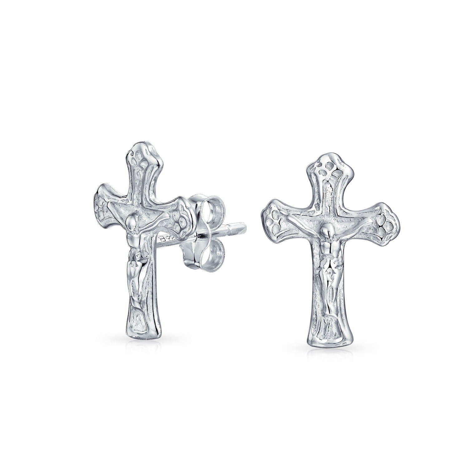 Catholic Crucifix Cross Stud Earrings Communion .925 Sterling Silver