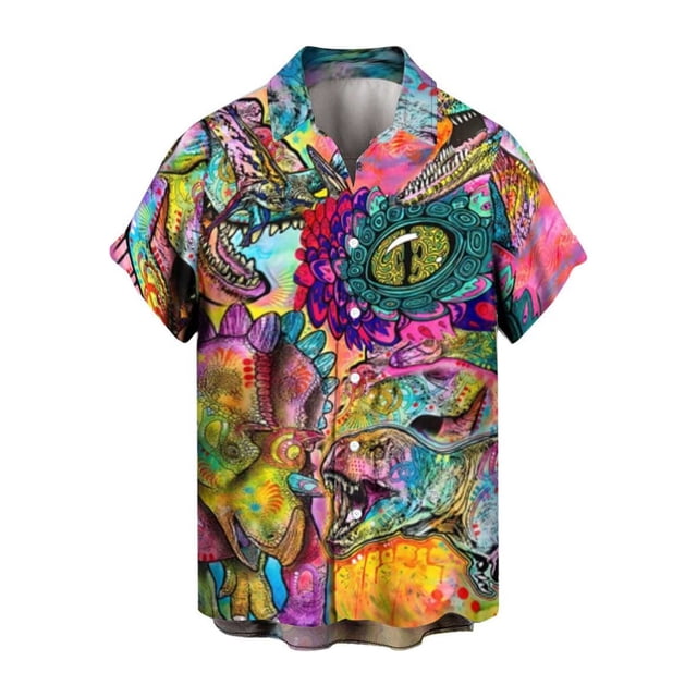 Camisas De CompresióN Para Hombre Camiseta de manga corta con botón de impresión 3D digital de playa de ocio de moda de día de la independencia de verano para hombre (U, 3XL)