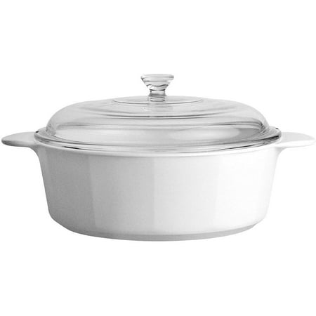 

Glass-Ceramic Pyroceram Round Classic Casserole 2.4 Quart / 2.25 Liter Cooking Pot with Handles & Glass Cover - White (Medium)