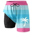 thumbnail image 3 of ibiyuan Men Swim Trunks with Mesh Lining Quick Dry Mens Bathing Suit 2 In 1 Summer Beach Cruise Board Shorts with Pockets Lightweight Funny Print Men's Swimwear,Hot Pink-C, 3 of 4