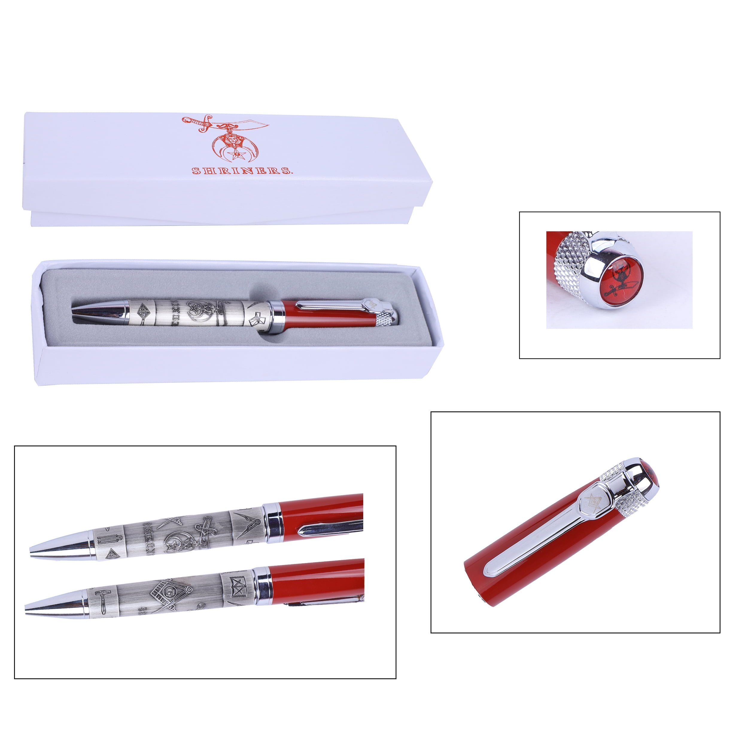Trendy Zone 21 Shriner's Official Black Ink Ballpoint Pen, With Embossed Logo and Masonic Symbols - Gift Set for Members of the Masonic Order or Collectors