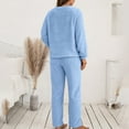 thumbnail image 5 of BLOCLOALO 2 Piece Lounge Set Pullover Crewneck Sweater Women's Trousers of Pure Color Long Sleeve Winter Plush Sweater Knitting Set Long Sleeve Tops Leisure Wear Sets Casual Sets for Women Blue L, 5 of 8
