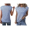 thumbnail image 3 of Blusas de Verano para Mujer, Informales, de Cuello Redondo, de Punto Gofre, con Mangas , Blusas Holgadas. Azul M, 3 of 6