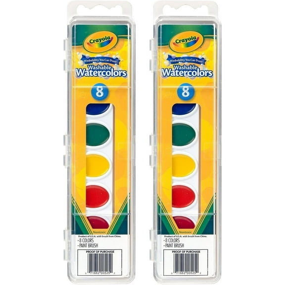 Crayola Watercolor Paints Washable 8 Primary Colors, Pack Of 2