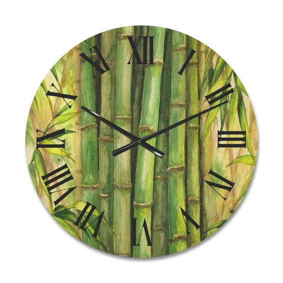 Designart 'Bright and Green Bamboo Stems' Transitional Wood Wall Clock
