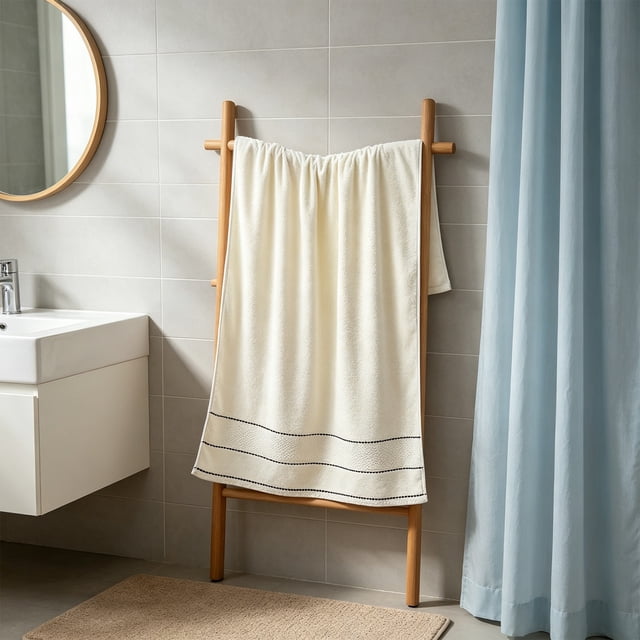 Extra Large Absorbent Bath Towel 27X55 Inches | Oversized Bath Sheet for Drying | Soft Polyester Towel with Embroidered Design | Home Bathroom Use for Women and Men