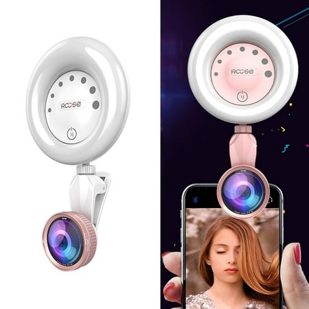 AMZER Beauty 52-LED Touch Sensor APP Control Selfie Clip Flash Fill Light with HD 4K Wide Angle / 20X Macro Lens, For Live Broadcast, Live Stream, Beauty Selfie, (Best Macro App 2019)