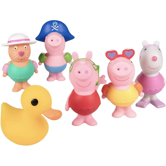HHHC Squish N Splash Water Squirter Toys, 6 Pieces - for Bath Tub & Pool - Includes Peppa, Suzy Sheep, Candy Cat, George & Ducky - Toy for Toddlers & Kids - 3+