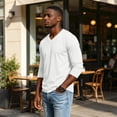 thumbnail image 5 of Dwelliawo Men's Big and Tall Shirts Cotton V Neck Long Sleeve Tops Loose Fit Casual Overszied Fall Soft Basic Tee White L, 5 of 6