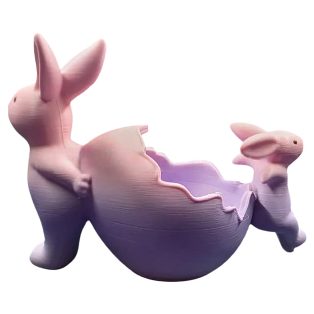 kjfeif 3D Printed Bunny Family Storage Box, Easter Bunny Bowl for Candy Snacks and Fruit, Decorative Rabbit Figurine Serving Dish for Easter Party Table Decor