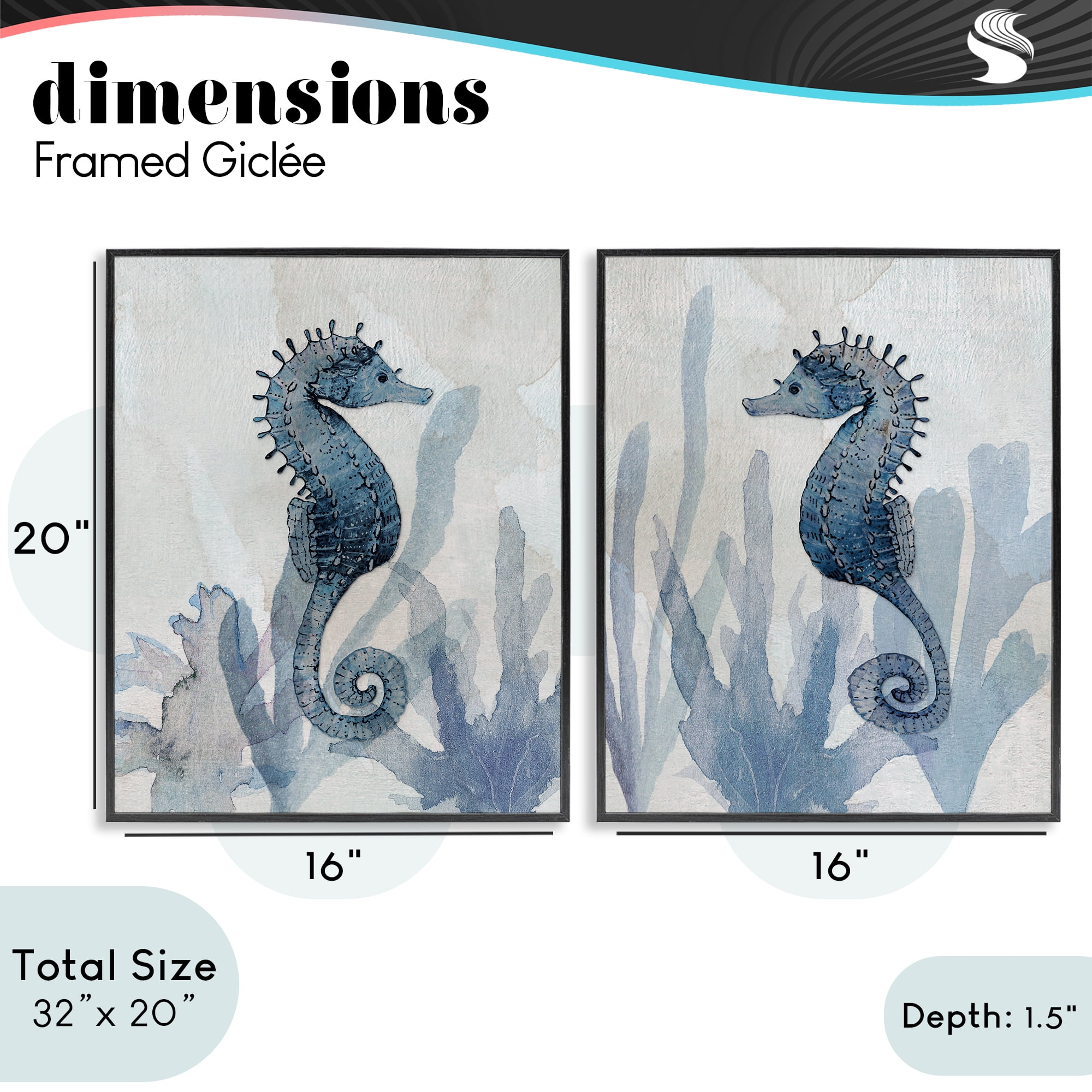 Stupell Industries Impressions of Seahorses 2 Piece Black Framed Giclee Art Set, design by Susan Jill
