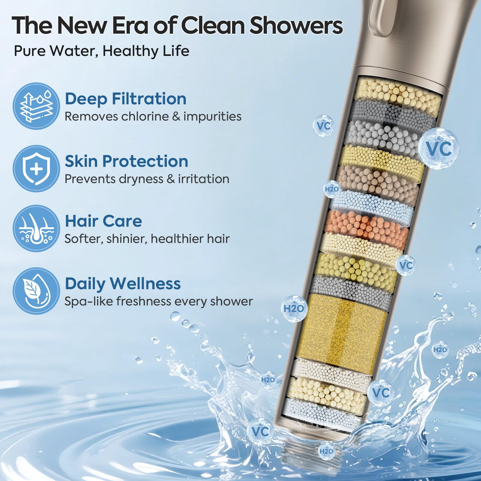Bathtub Faucet with Filtered Handheld Shower Head Brushed Nickel 6 Spray Modes 79" Hose