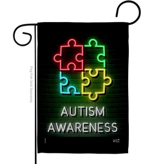 Angeleno Heritage G135412-BO Neon Autism Support Awareness 13 x 18.5 in. Double-Sided Decorative Vertical Garden Flags for House Decoration Banner Yard Gift