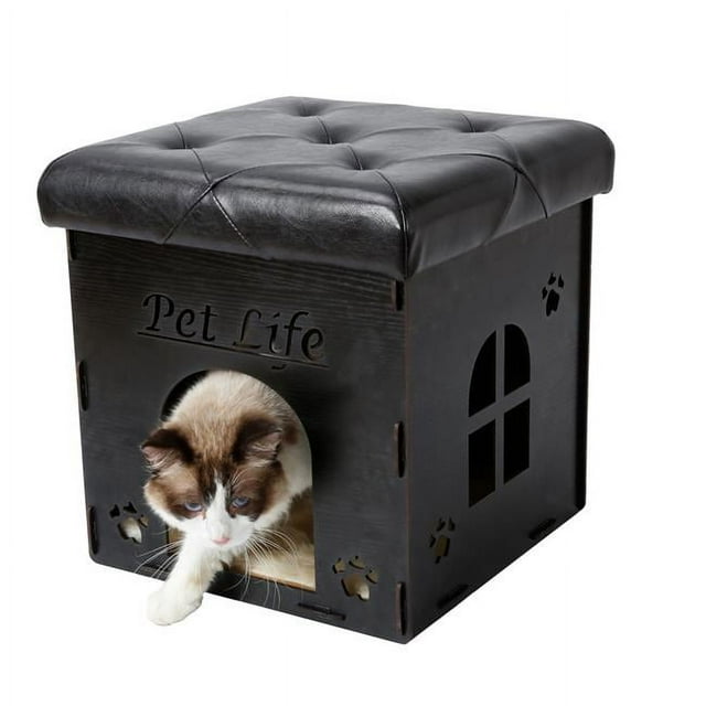 Pet Life FN1BKMD Foldaway Collapsible Designer Cat House Furniture Bench, Black - One Size