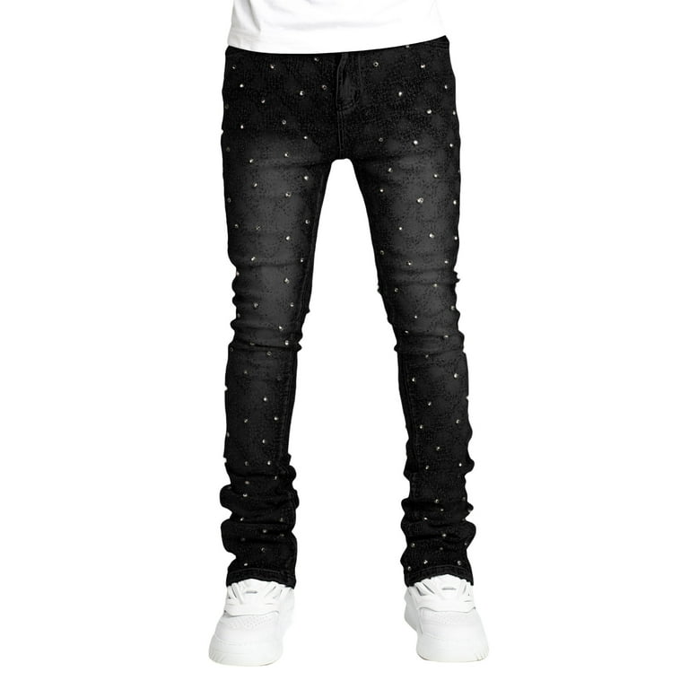 Musuos Men's Fasion Skinny Jeans Rhinestone Streetwear Denim