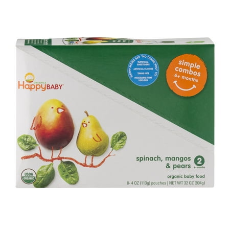 Happy Baby Simple Combos, Stage 2, Organic Baby Food, Pears, Mango & Spinach – 4 oz