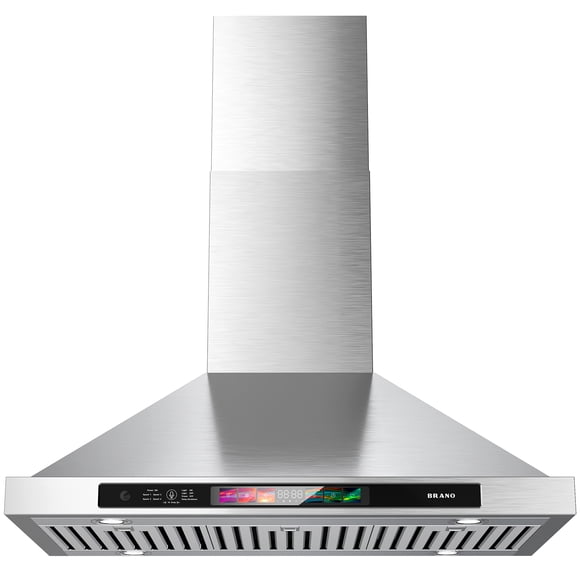 Campana extractora de pared de 76 cm, 25.5 m³/min con control por voz/gestos/táctil, acero inoxidable, ventilador de 4 velocidades, luces LED ajustables, modo memoria