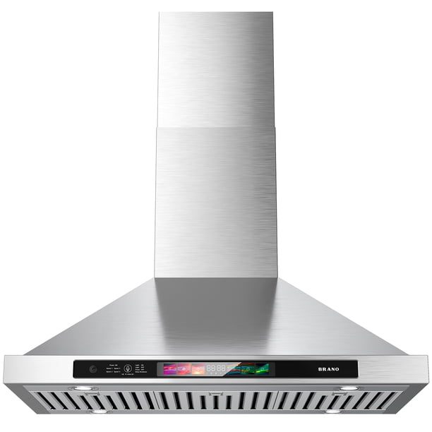 Campana extractora de pared de 76 cm, 25.5 m³/min con control por voz/gestos/táctil, acero inoxidable, ventilador de 4 velocidades, luces LED ajustables, modo memoria