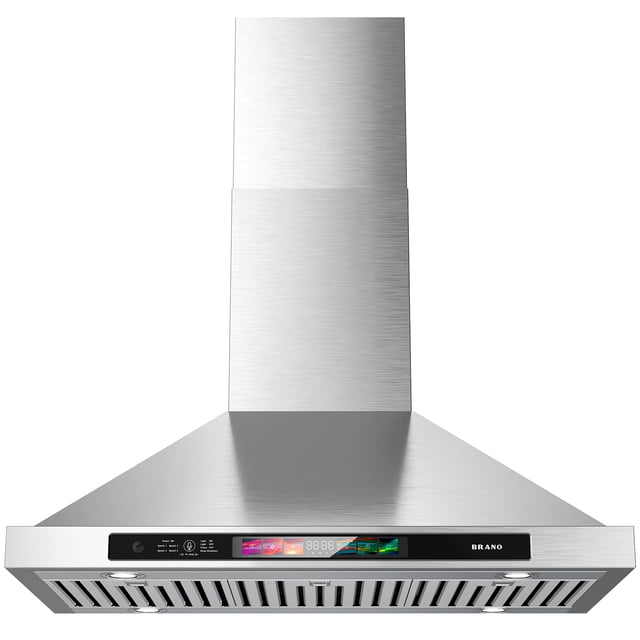 Campana extractora de pared de 76 cm, 25.5 m³/min con control por voz/gestos/táctil, acero inoxidable, ventilador de 4 velocidades, luces LED ajustables, modo memoria