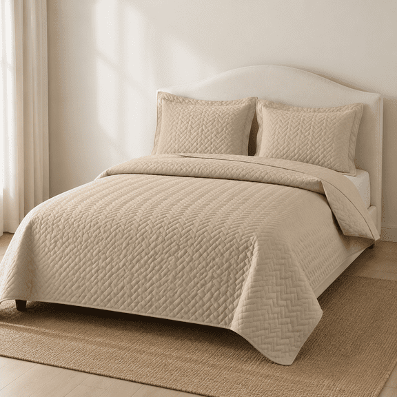 Beige Quilt Set/xl Extra Long Bedspread