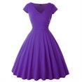 thumbnail image 1 of Women Bamboo Pure Color Ruffle V Neck Dress Short Sleeve Knee Length Dresses Ladies Casual A-Line Dress, 1 of 1