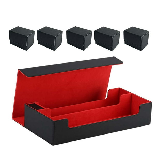 Deck Box en cuir pour baseball, football, basket-ball, collection de cartes  de sport noir rouge 