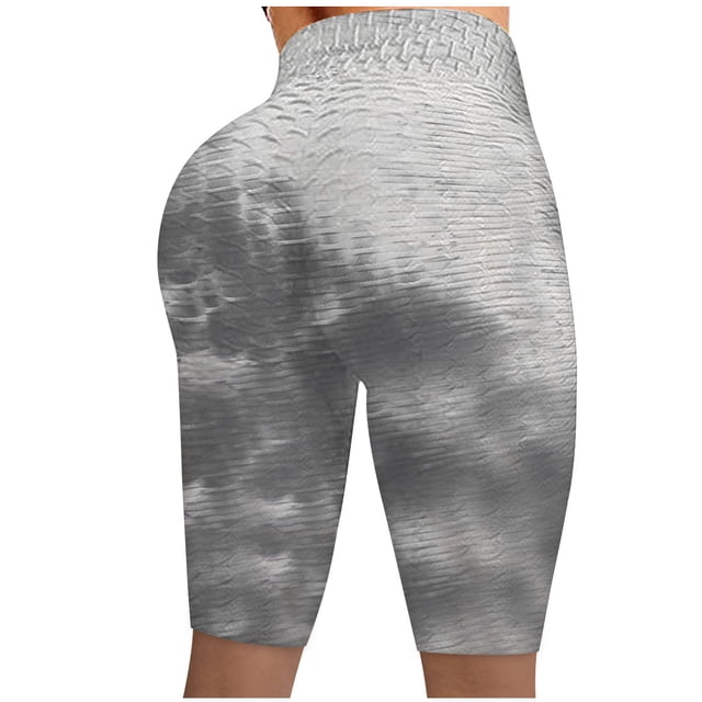 Gibobby Yoga pants cortos mujer Pantalones elásticos Pantalones cortos Fitness Leggings Arrugado Tie-dye Mujeres Running Yoga Biker Yoga Pantalones(Gris,CH)